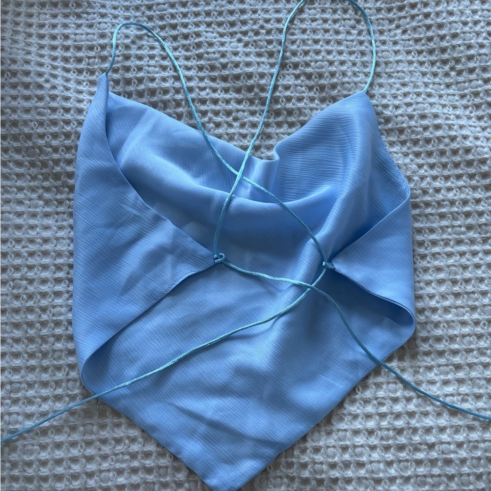 Light Blue Ribbed Crop Top - Picture 2 of 2